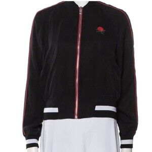 rag and bone women black bomber jacket Size Small Rose Embroidery Red Detail Zip